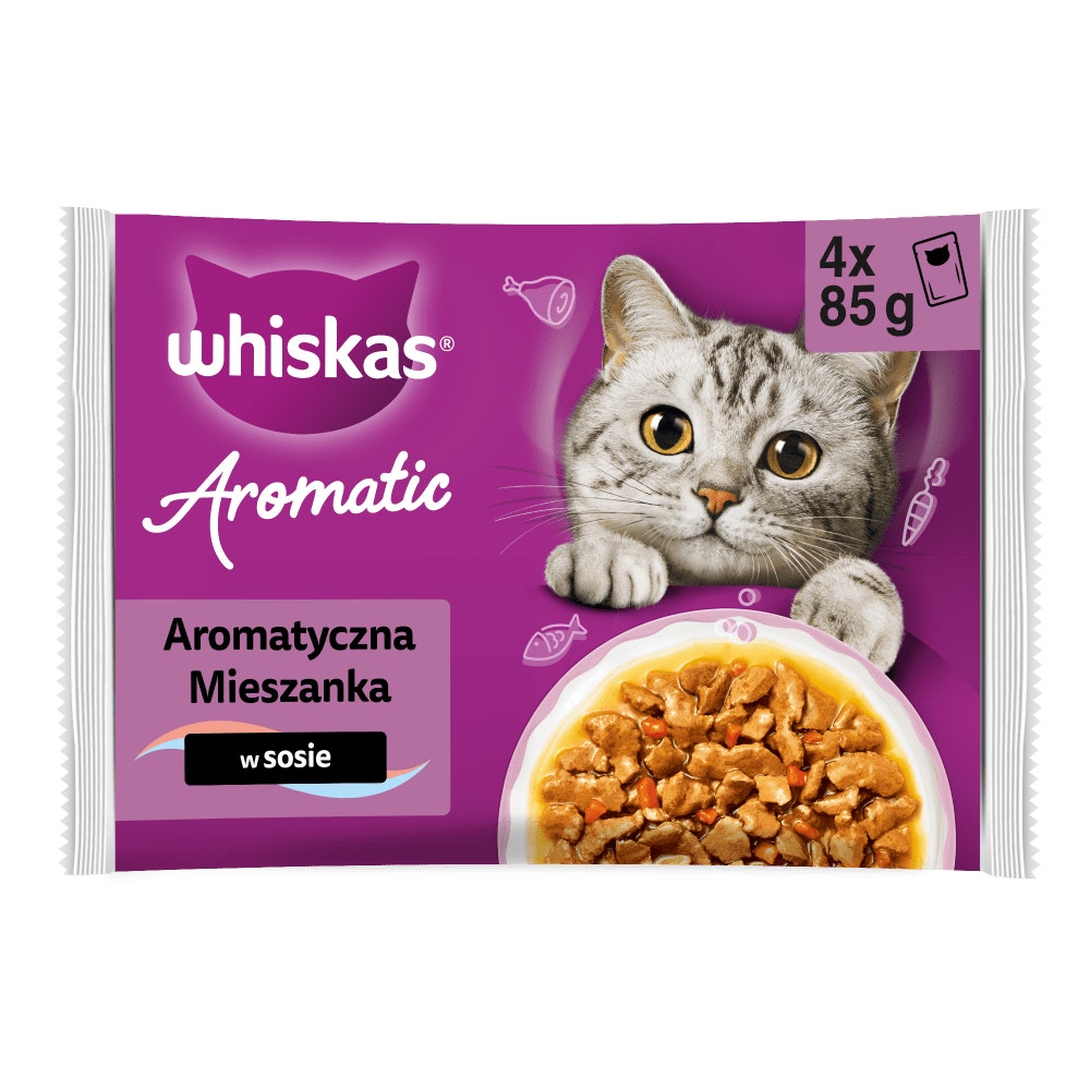 WHISKAS® Aromatic Karma mokra Aromatyczna mieszanka w sosie, 4 x 85 g - 1