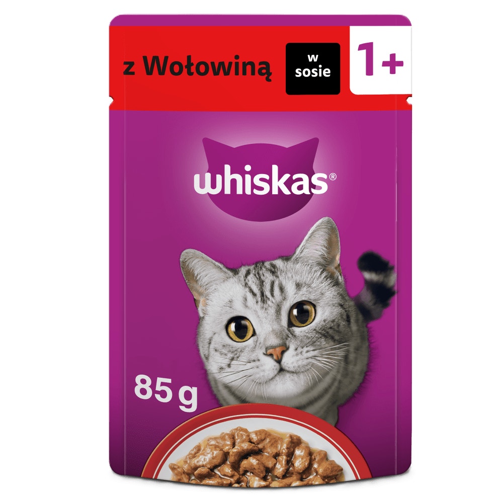 WHISKAS® Karma mokra z Wołowiną w sosie, 85 g - 1