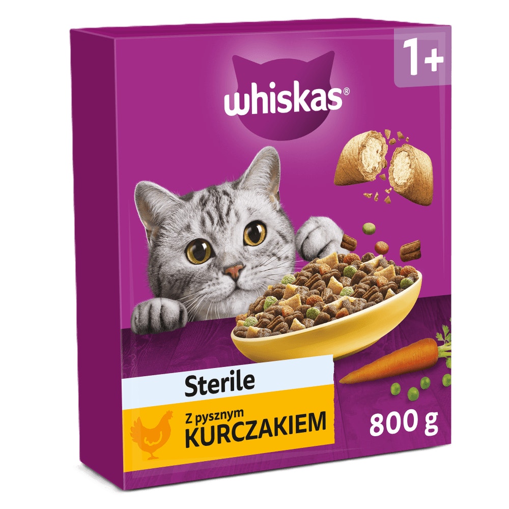 WHISKAS® Sterile Sucha Karma z kurczakiem 800 g, 1,4 kg, 1,9 kg, 3,8 kg & 14 kg - 1